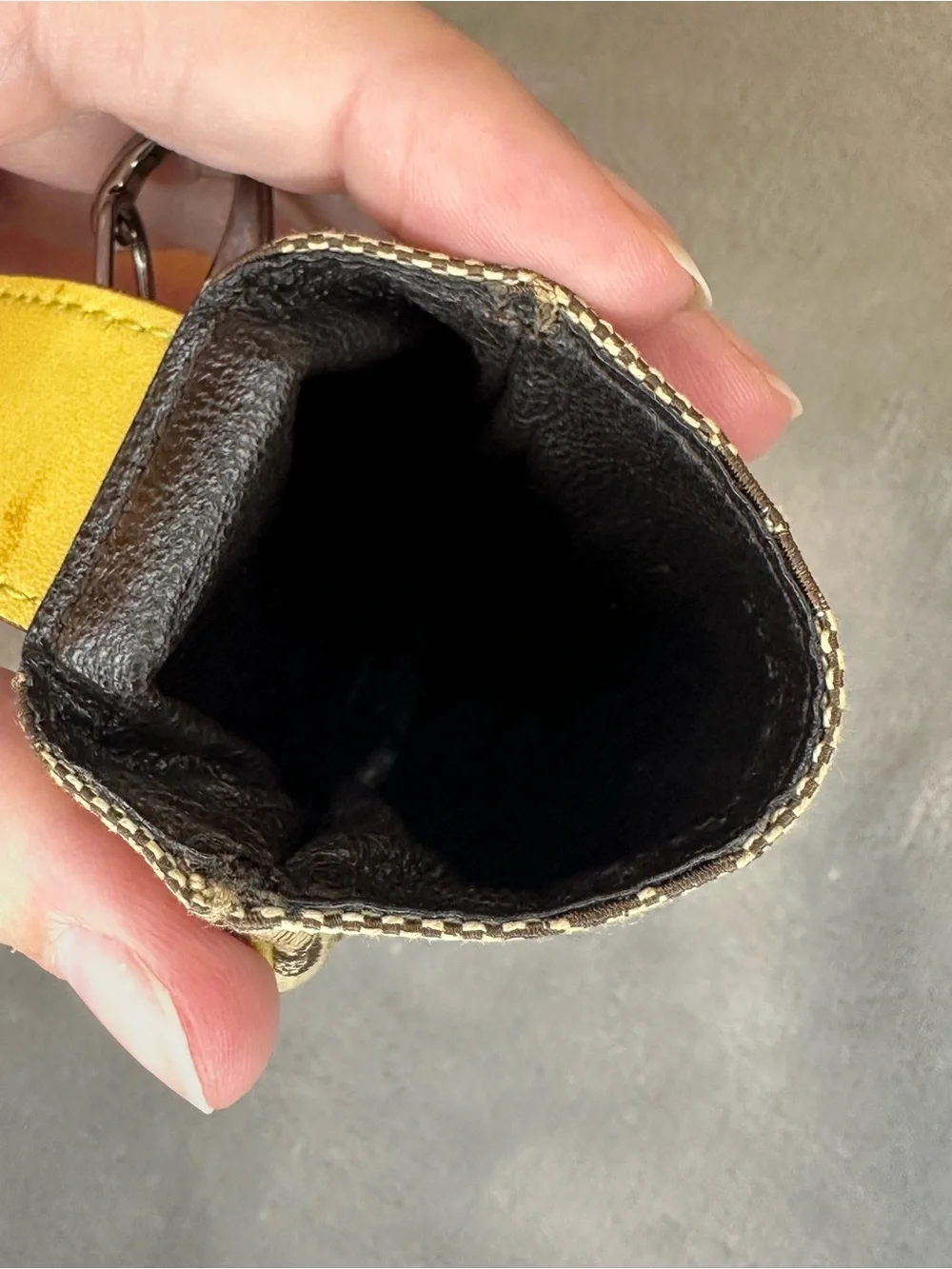 Gucci GG Canvas Mini Pouch Bag Charm Yellow Leather Clip